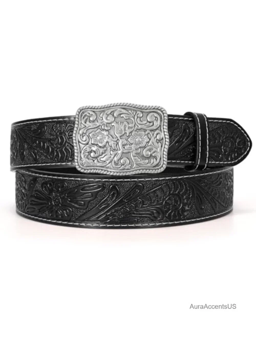 Western Leather Belt Women Men Cowgirl Cowboy Embroidered Tooled Belt with